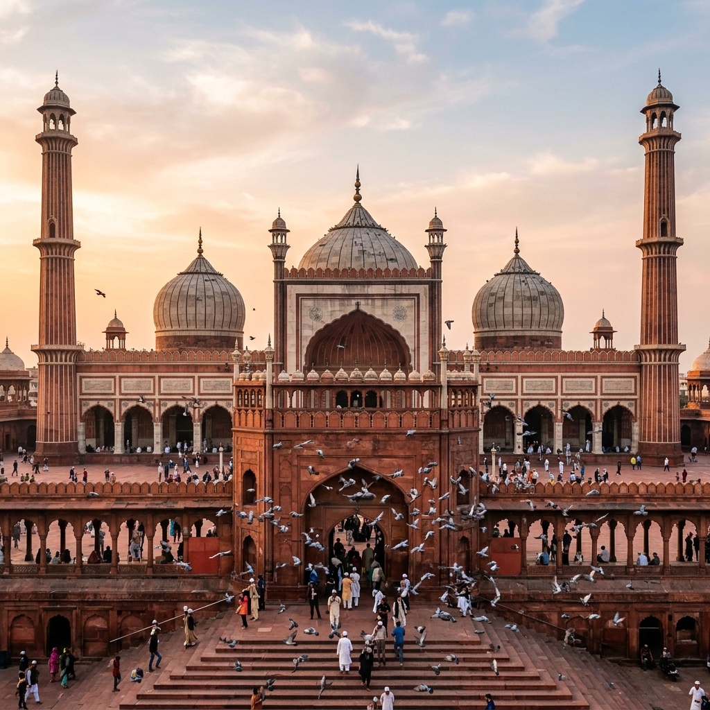 Jama Masjid courtyard and minarets