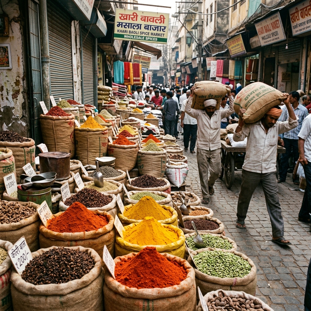 Spice market workers and smoke