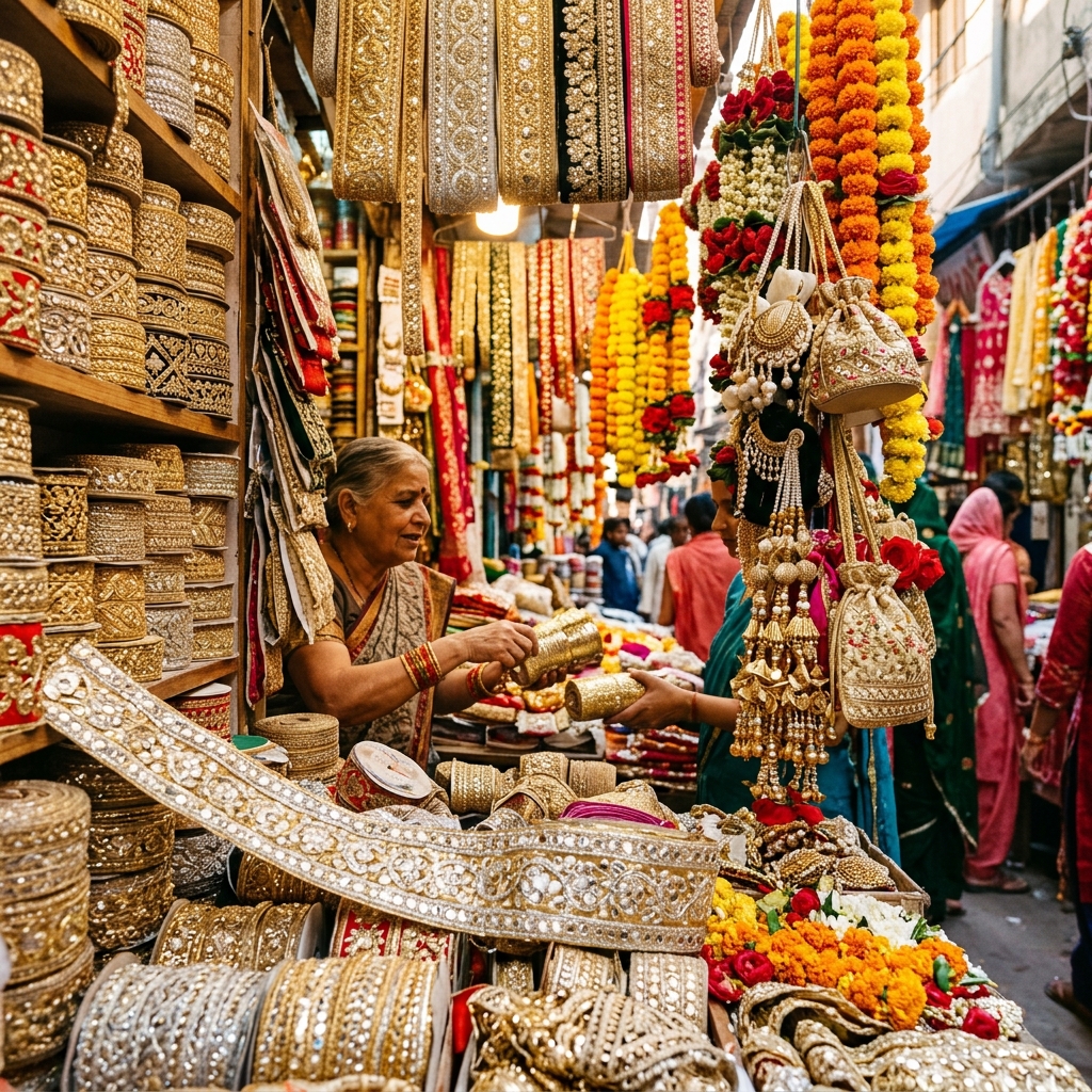 Vibrant wedding bazaar stalls